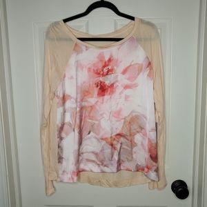 NEW Jennifer Lopez Light Weight Sweater Floral Design Peach Cream White …